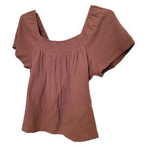 Joyspun Brown Top 100% Cotton Gauze Sleep Shirt Lounge Women's 2XL 16/18 JH1746